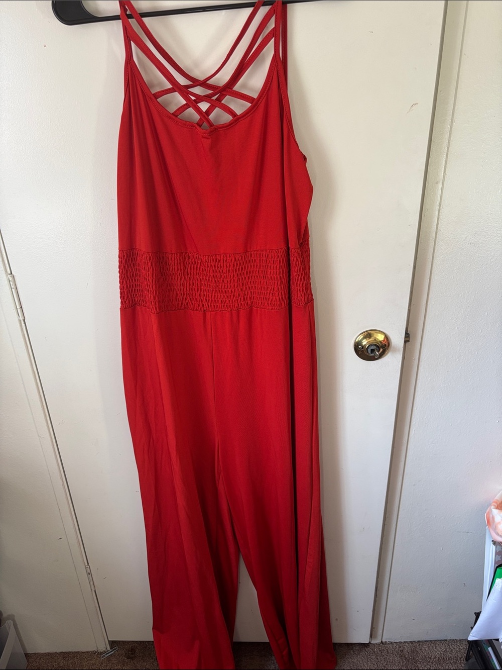 Red Strappy Wide-Leg Jumpsuit